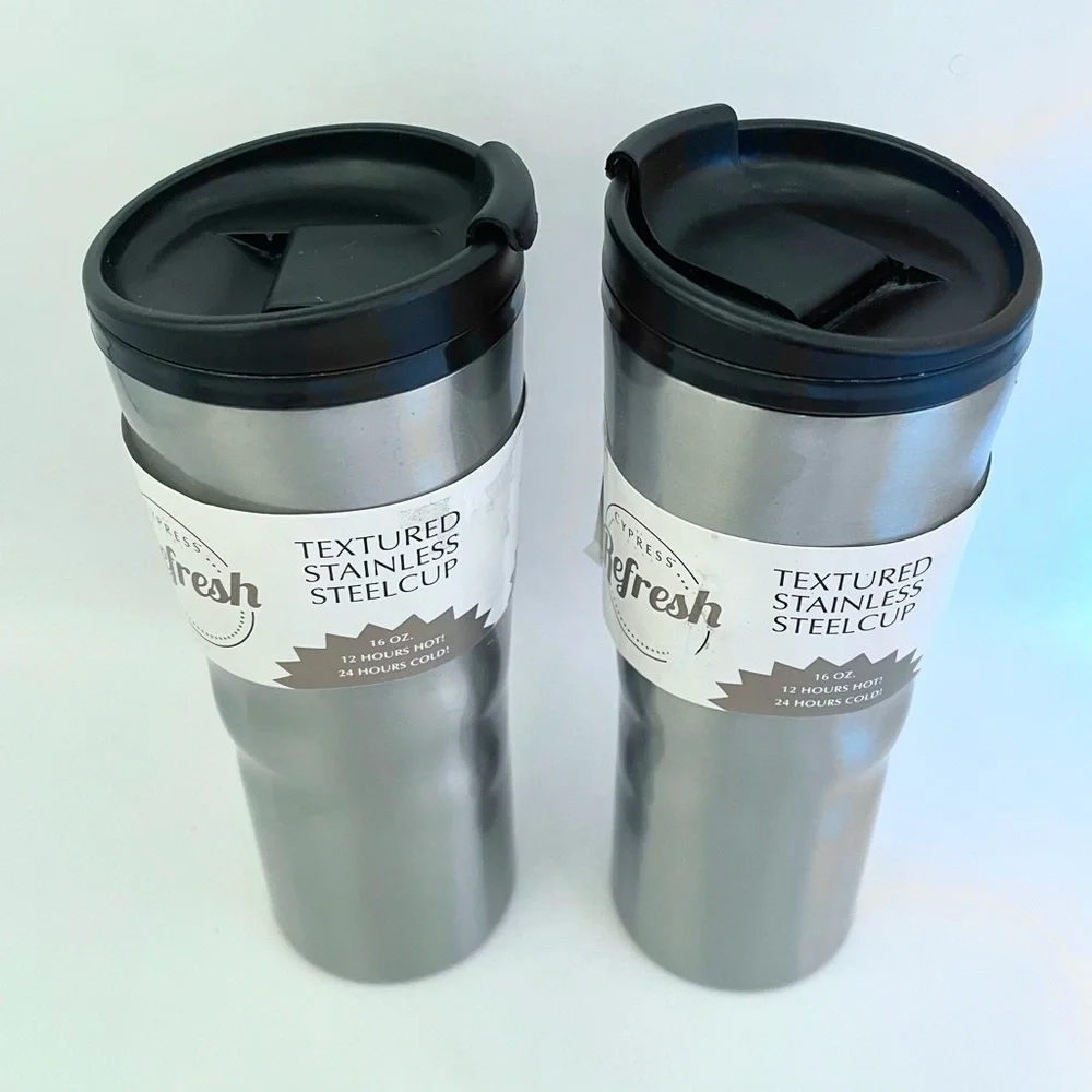 Set of 2 Cypress Refresh Stainless Steel Travel Mugs 16 oz Hot Cold Tumblers